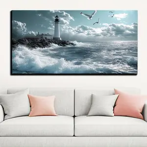 Large Lighthouse Ocean Pattern Diamond Painting Kit, DIY Full Circle Diamond Art, Home Decor for Living Room, Bedroom, Hallway, Perfect Gift