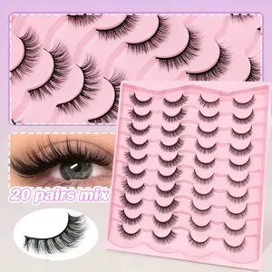 20 pairs of 3D artificial mink eyelashes mixed with natural style false eyelashes,Contains eyelash tools  dramatic, fluffy, soft, and flexible, with crossed and reusable eyelash makeup tools