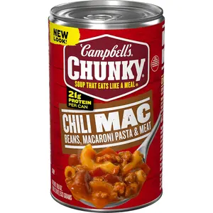 Campbell’s Chunky Chili Mac Soup, 18.8 oz Can – Hearty Chili with Beans, Macaroni & Beef, 21g Protein, Ready-to-Eat Microwave Meal