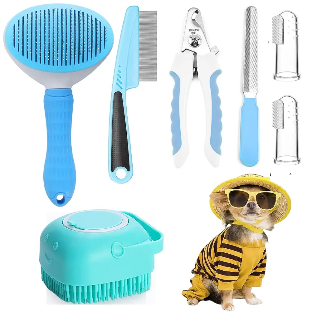 Multi-use Pet Grooming Set, 7 Counts/set Pet Hair Removing & Nail Trimming & Teeth Cleaning Set, Pets Hair Removing Brushes for Home Salon Use
