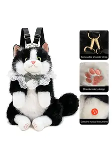 Cute Plush Cat Backpack, Cartoon Stuffed Toy Bag, Girls' Outdoor School Gift, Casual Sports Bag, Plain Fabric, All Seasons