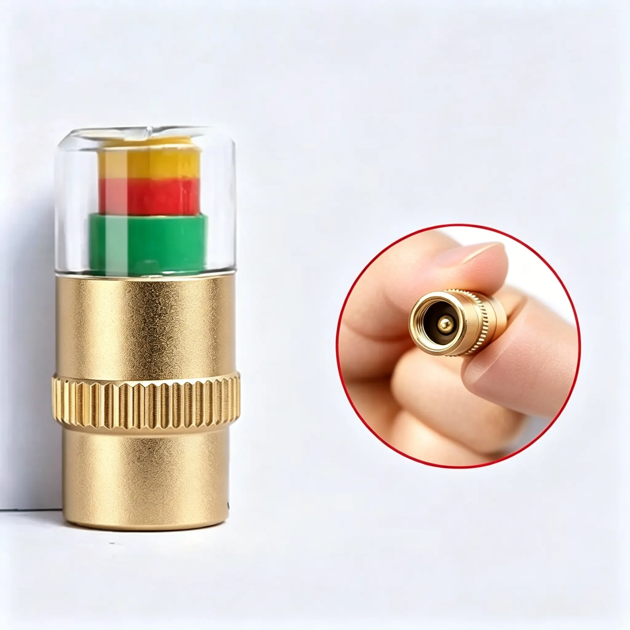 4Pcs Premium Brass Gold Tire Valve Stem Caps with Pressure Indicator, Luxury Metal Visual Tire Pressure Alert Caps, Custom Car Wheel Decor Safety Accessories for Sedan Coupe SUV Pickup Modified Rims