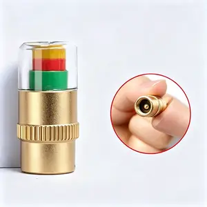 4Pcs Premium Brass Gold Tire Valve Stem Caps with Pressure Indicator, Luxury Metal Visual Tire Pressure Alert Caps, Custom Car Wheel Decor Safety Accessories for Sedan Coupe SUV Pickup Modified Rims