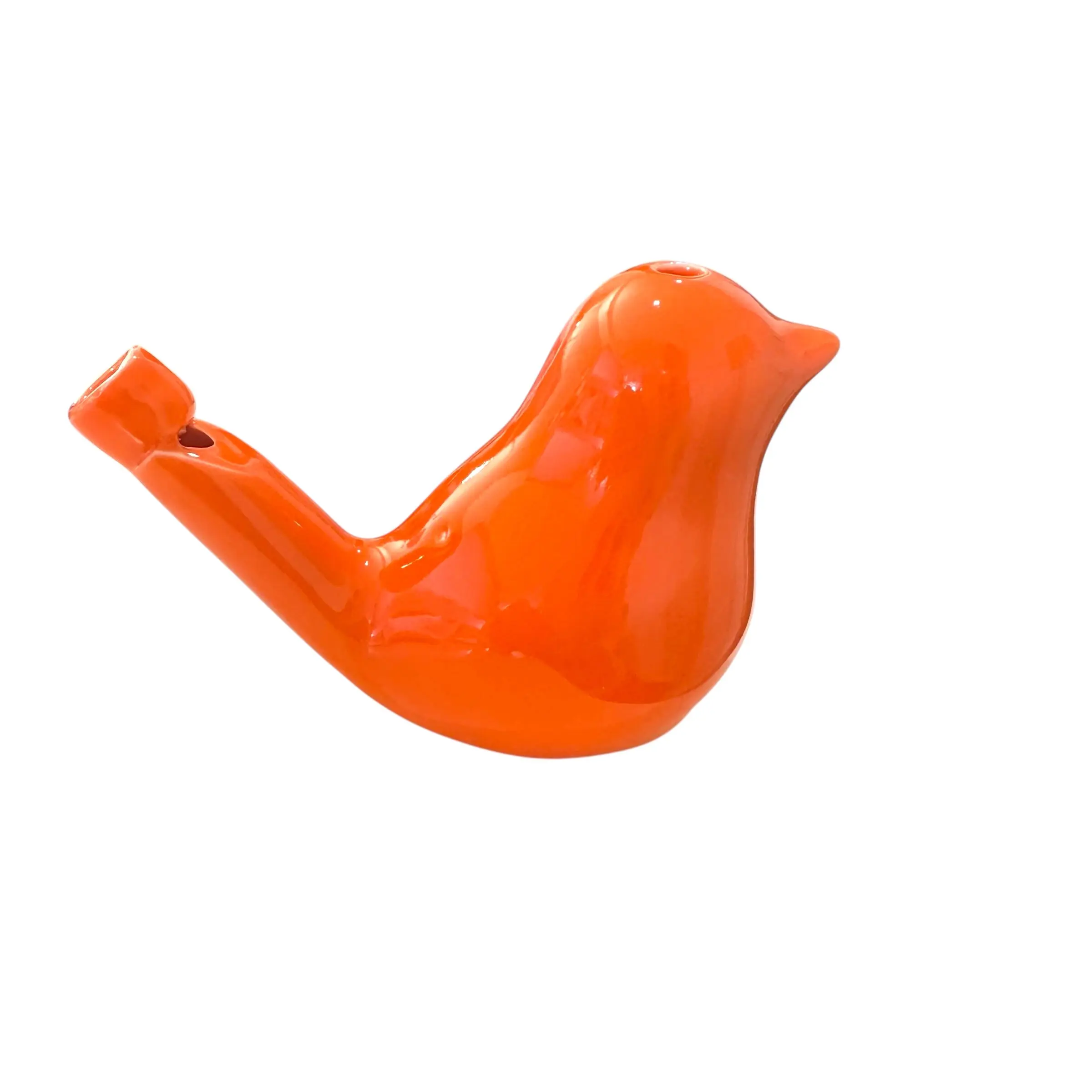 Ceramic Water Whistle Wind Instrument, Orange Bird Handmade Craft, 1oz 3"x1.5"x2" Unique Gift for Kids