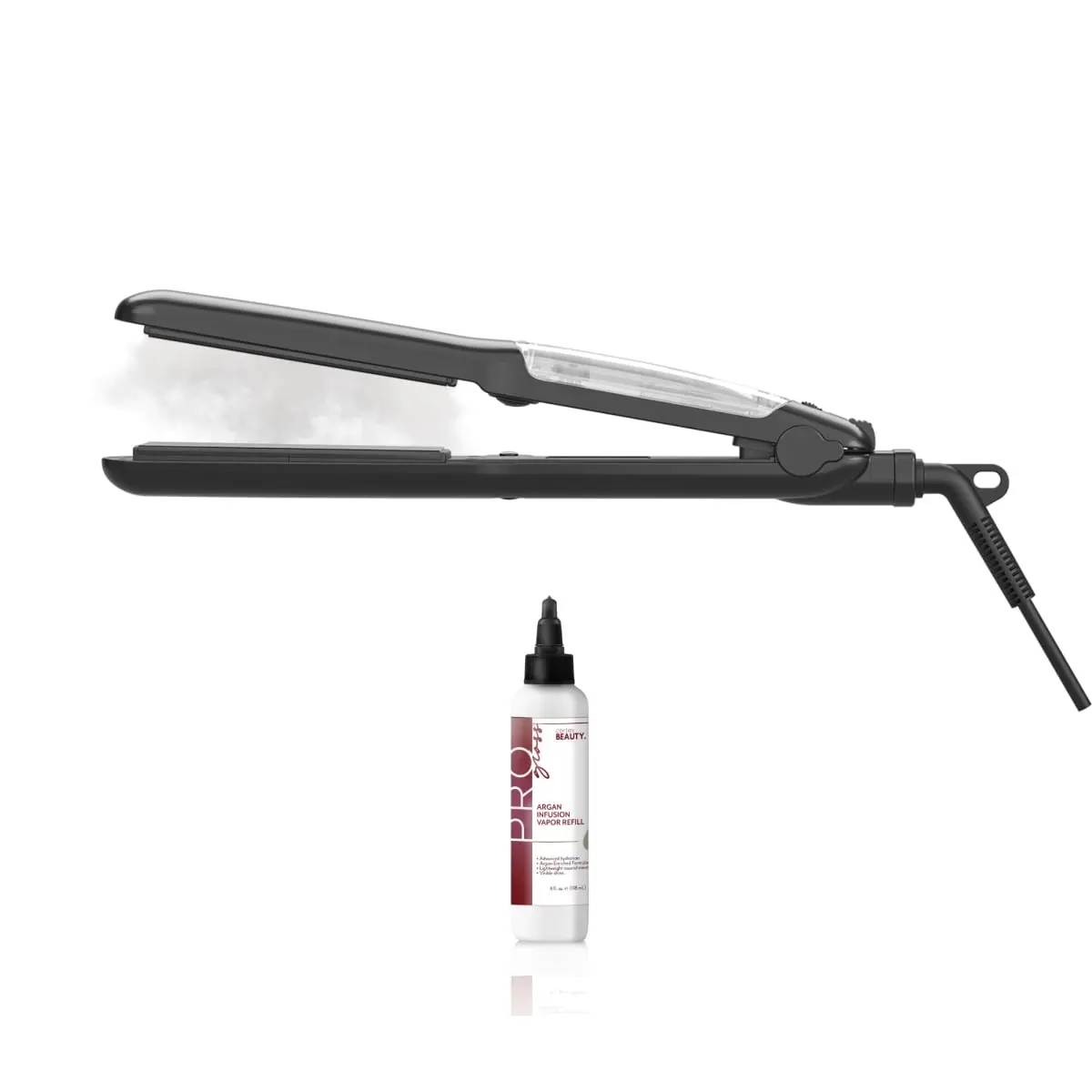 360 Stand Cortex Beauty CB-STM-BLK-AO PROSteamer Professional Steam Flat Iron - AC Powered, Adjustable Heat, Digital Temperature Control, Frizz Free, Hair Styling, Hair Smoothing, With 1 Argan Oil Refill