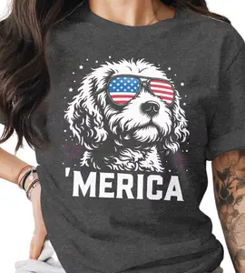 Cavapoo 4th of July T-Shirt, Merica Patriotic Dog Graphic Tee, Gift for Cavapoo Lovers