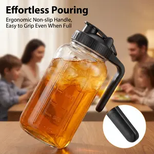 Mason Jar Glass Milk Pitcher, Thickened Cold Brew Coffee Maker, Glass Water Pitcher with Measurement Markings, Large-Capacity Juice Jar