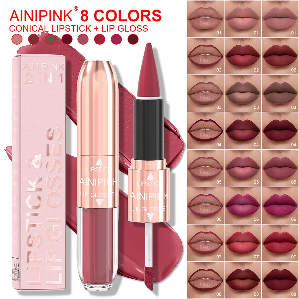 Viral 2-in-1 Lipstick & Lip Gloss | 8 Trendy  | Long Lasting Matte & Gloss Finish non smudge diverse
