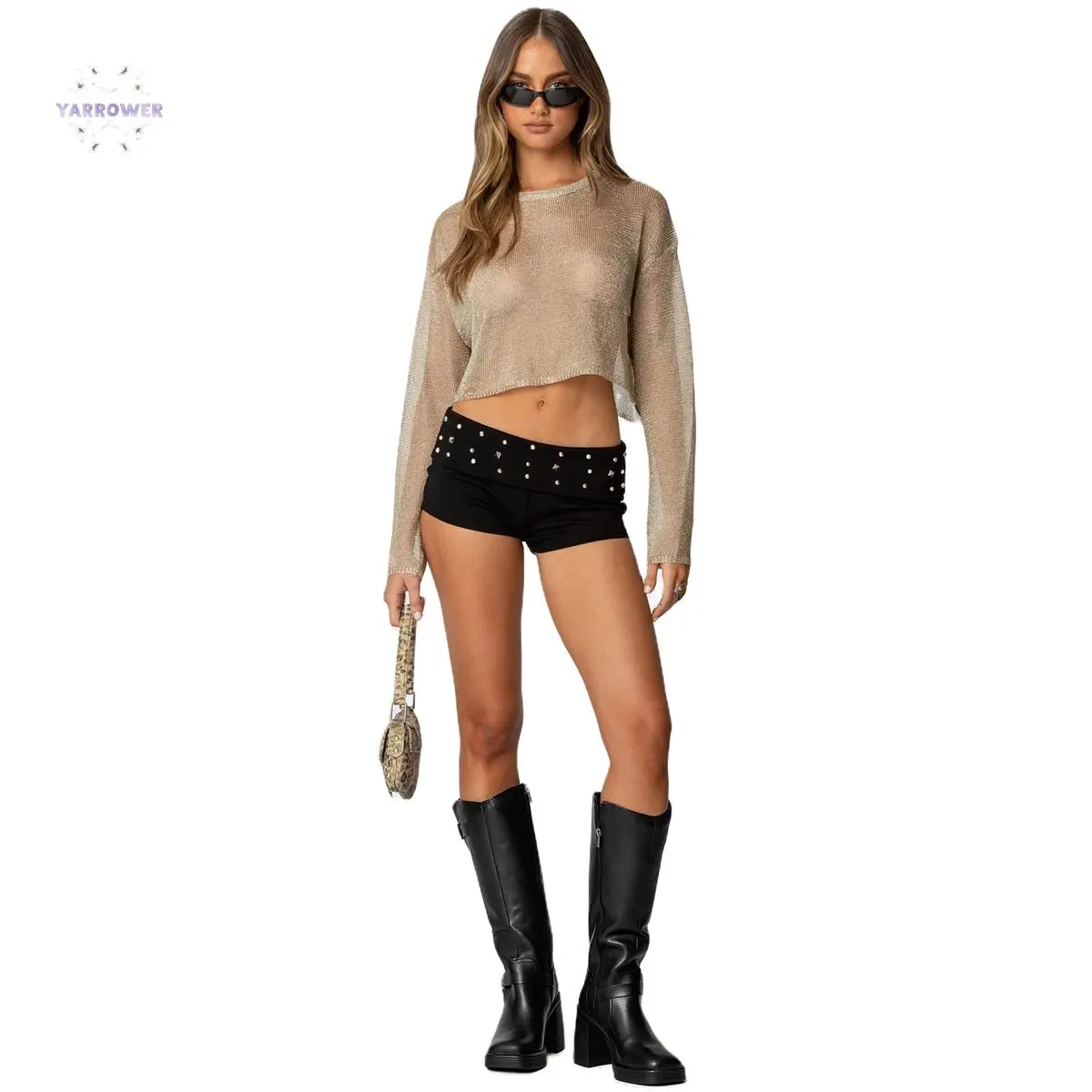 Women Y2K Studded Foldover Vintage Low WaistFit Micro Shorts