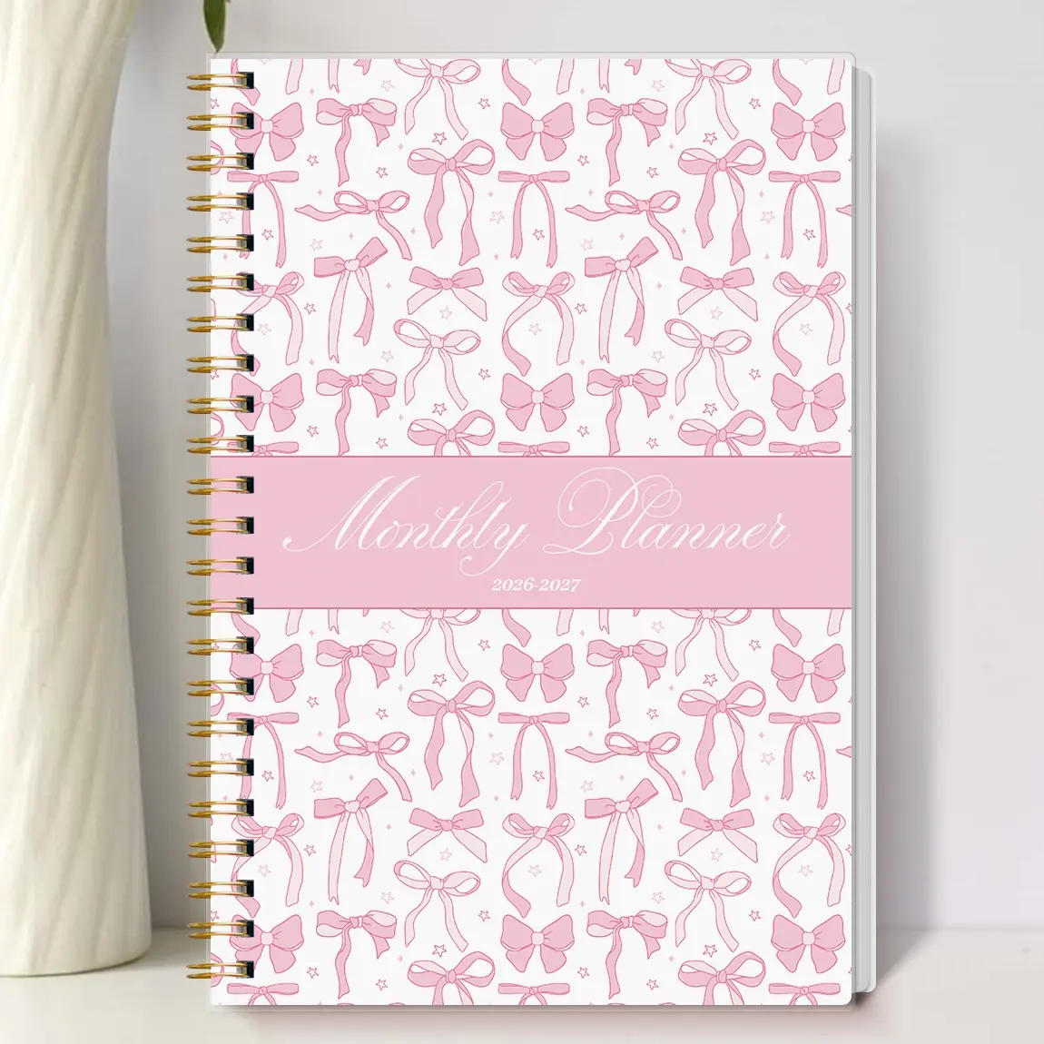 Bow Cover A5 Monthly Planner, Student Planner, Cute Minimalist Schedule Book, 24-Month Calendar Notebook, School Office Daily Organizer, Fashion Stationery Gift