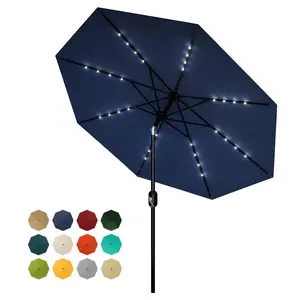 9FT Solar Powered Patio Umbrella, UV Protection Market Table Umbrella w/ 32 LED Lights & Push Button Tilt & Crank Lift System for Garden/Lawn/Deck/Backyard/Pool