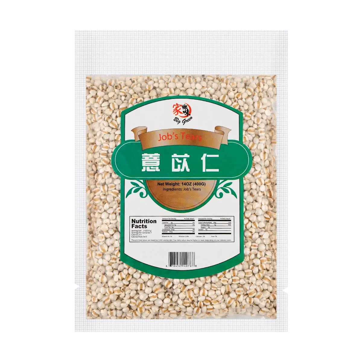 BIG GREEN Premium Natural Job's Tears (Coix Seed) - 400g | Healthy Grains for Soups, Porridge & Desserts
