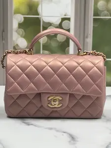 Pre-owned CHANEL LEATHER Crossbody Bags PREOWNED MINI RECTANGULAR TOP HANDLE IRIDESCENT PINK