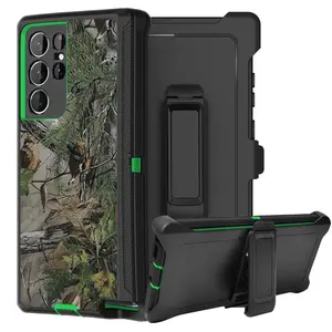 Rugged Defender Case For Samsung Galaxy S23/S23 Plus/S23 Ultra Shockproof Heavyduty Protection Case With Belt Clip(Green-Tree)