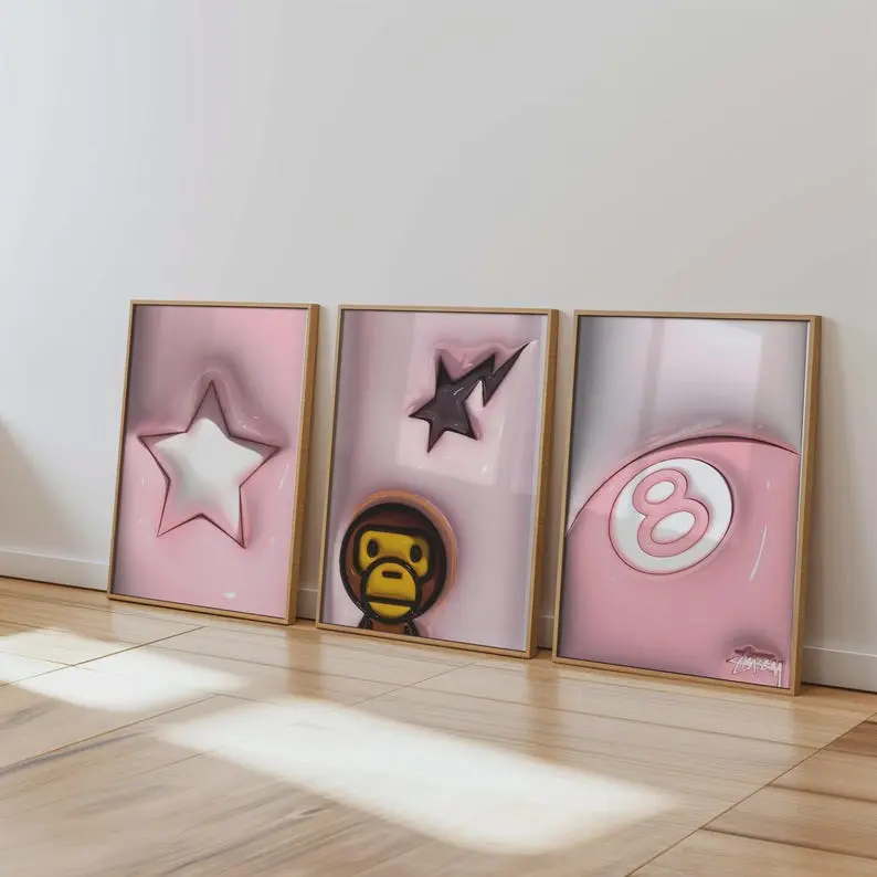 Set Of 3 HypeBeast Room Decor, Hypebast  Poster, Cool Wall Art Set, 3D Wall Art Bundle, HypeBeast Wall Art, Trendy Wall Art,