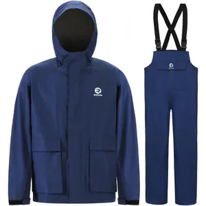 Fishing Rain Suit for Men Waterproof Rain Jacket Bib Pants With Hood Foul Gear
