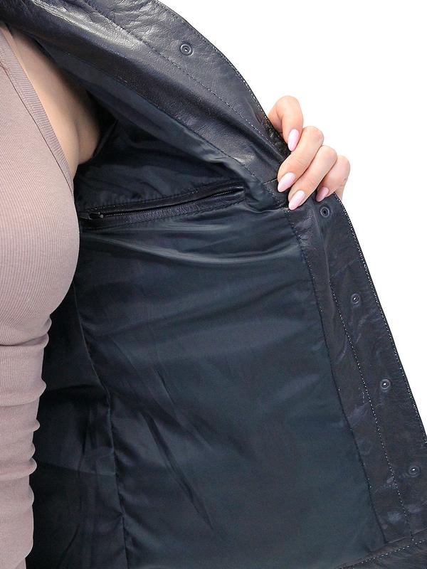 JAMIN LEATHER® Vintage Black Women's Long Leather Jean Jacket #LA2010LZK - Premium Soft Buffalo Leather, Dual Concealed Pockets, Snap Front, Minimalist Design, Available in Sizes S-5X