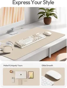 Leather Desk Pad Protector, Large Mouse Pad, Non-Slip PU Leather Desk Blotter, Waterproof Writing Pad for Office and Home (31.5" x 15.8", Eggshell)