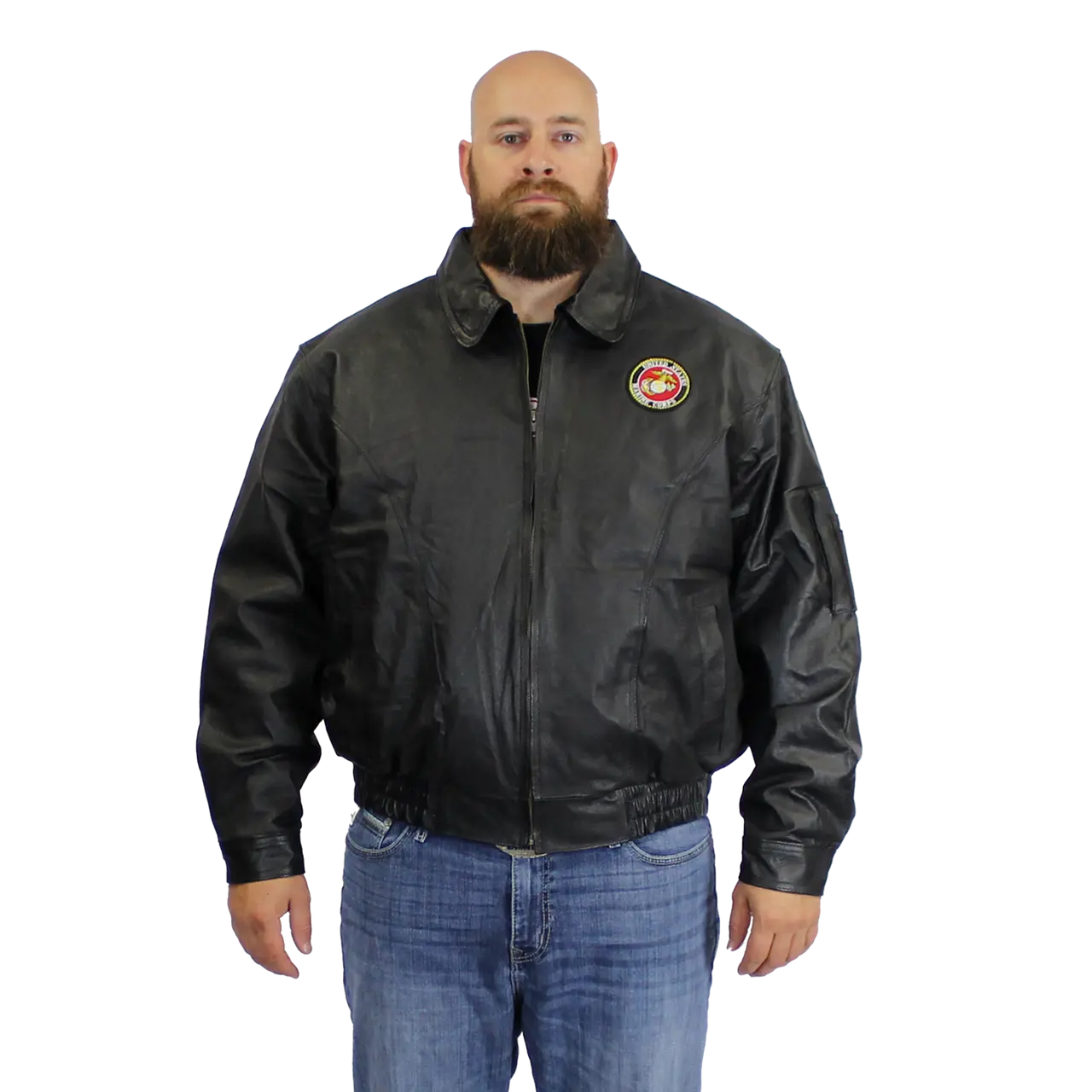 Men's US Marines Leather Jacket with Full Zip Out Faux Fur Lining