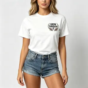 Grow Through It Tee - Women's Crewneck T-Shirt with Floral Print Design for Summer Wear Unisex