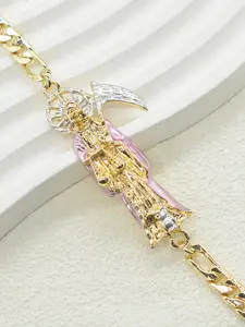 1 Piece 14k Gold Plated Santa Muerte Death God Bracelet, Unisex Fashion Jewelry, Holiday Gift, Religious Accessory