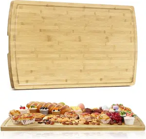 36 x 24 Inch Bamboo Cutting Board for Kitchen - Large Wooden Chopping Board with Juice Groove & Handle, Multipurpose Butcher Block for Meat/Vegetables, Reversible Wood Charcuterie Cheese Serving Board