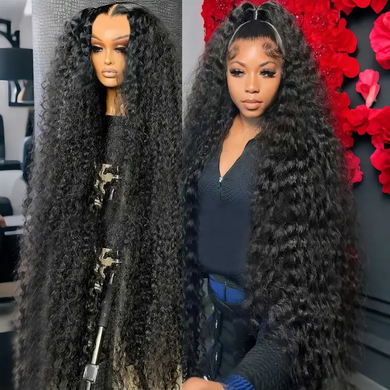 Bling Hair 36 38 Inch 180% Density 13x4 Curly Lace Front Wigs Human Hair 13x6 Water Wave Frontal Wigs Pre Plucked Curly Human Hair Lace Wig For Women HD Transparent Deep Curly Glueless Human Hair Wig Pre Plucked With Baby Hair Natural Color