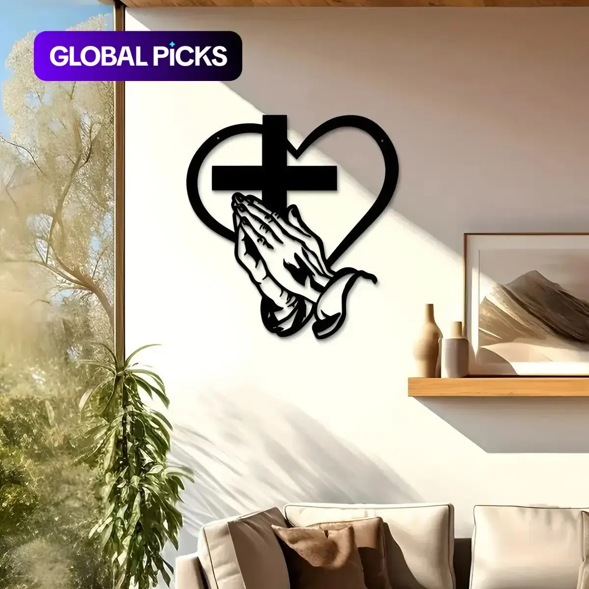 Heart-Shaped and Cross Design Wall Art, Stylish Christian Religious Wall Décor for Living Room or Bedroom, Modern Home Decoration Ornaments, Religious Decorations, Spiritual Decor, Faith Decor #GLOBAL PICKS