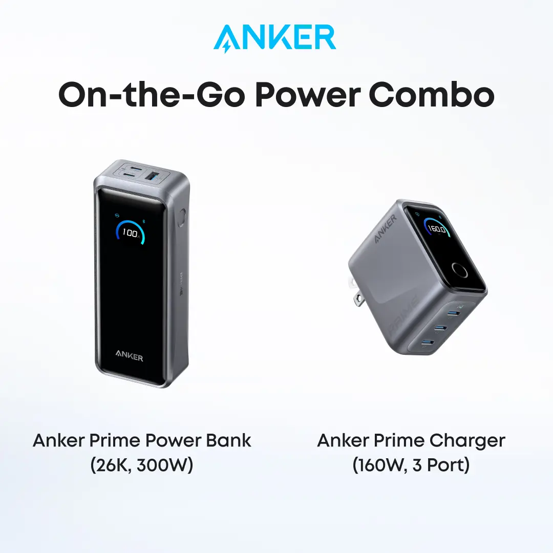 Anker Prime Power Bank, 26,250mAh 3-Port Portable Charger with 300W Max Output, Two-Way Charging, TSA-Approved, App Control, for MacBook, iPhone 17/16 Series, and More