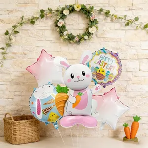 5pcs Carrot Rabbit Shape Gradient Star Happy Easter Balloon Set, Balloon Animals, Birthday Party Decoration, Holiday Party Atmosphere Decor