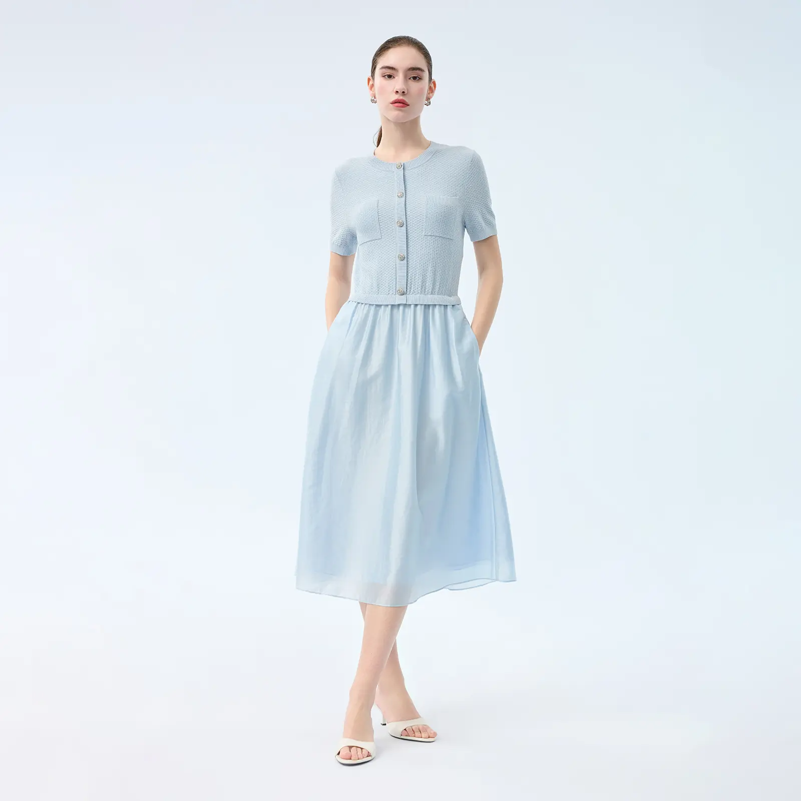 Tweed-Style Knit Patchwork Dress