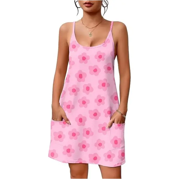 Ekouaer Women's Cotton-Spandex Polyester Blend Nightdress - Comfy, Soft, Breathable, Stretchy Sleeveless Spaghetti Strap Racerback, Pockets, Matching Bag, Adjustable Fit, Oversized Maternity Birthday Wear for Beach, Hospital, S-3XL, Nightwear, Fabric, Bab
