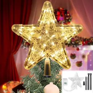 Lighted Christmas Tree Star Topper with Tree Topper Stabilizer Holder - 9" Large Tree Toppers with 30 Led Lights, Battery Operated Xmas Tree Topper Ornaments Light Up Tree Toppers Lightweight Decor shaped night exquisite decoration