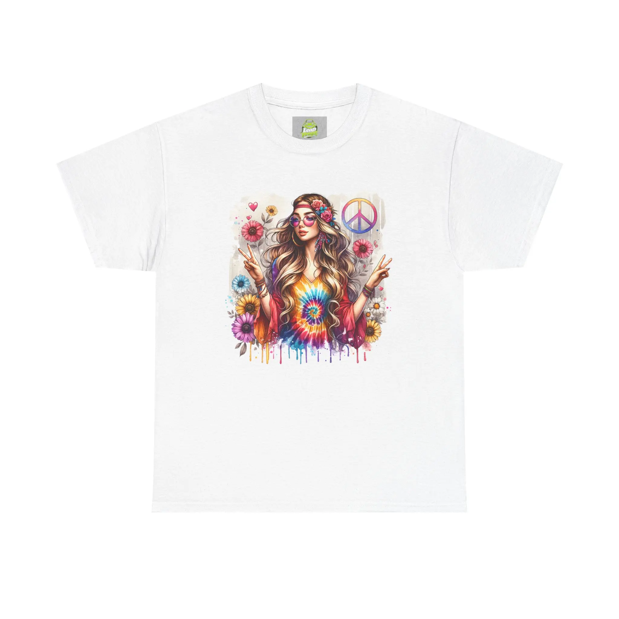 Tie Dye Hippie Girl Tee | Peace Sign, Flower Power, Boho 60s Graphic