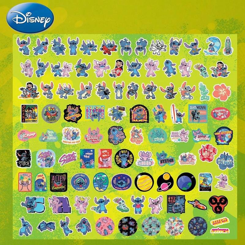 100PCS Disney Officially Licensed Stitch Sticker Cartoon Decoration Laptop Cup Helmet Picture Frame Skateboard Computer Sticker Birthday Gift Party Favors Sticker Packs