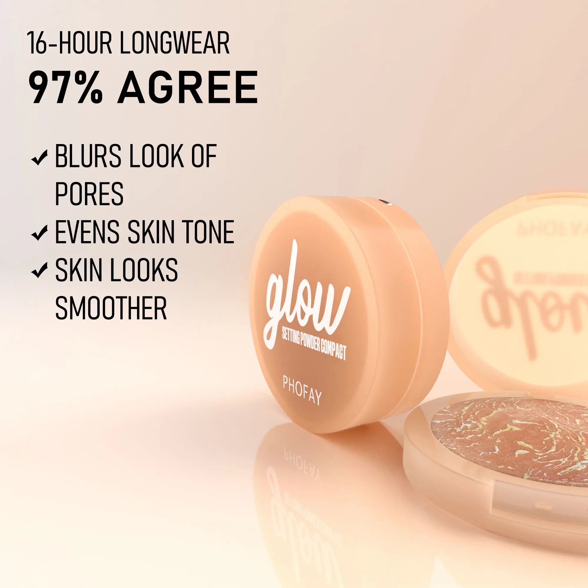 PHOFAY Glow Baked Setting Powder - Hydrating, Pore-Blurring & 16-Hour Longwear Finishing Makeup with Subtle Shimmer for All Skin Types