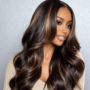 AFRIBYE Highlight Ombre Lace Front Wig FB/30 13x6 Body Wave 200 Density Pre Plucked Human Hair for Women 20-30 Inch Kinky Curly Wig