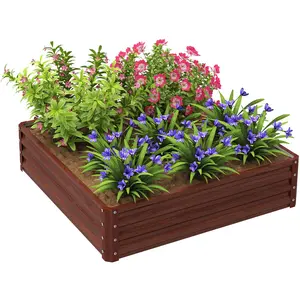 Outsunny Galvanized Raised Garden Bed, 4'x4'x1' Outdoor Metal Planter, Elevated Planting Boxes for Growing Vegetables and Flowers