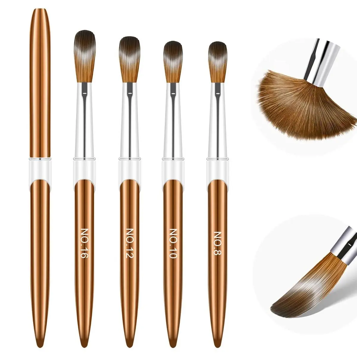 Acrylic Nail Brush Set, 4pcs Size 8/10/12/16 Professional Nail Art Brush for Acrylic Powder Application, 3D Carving, Nail Art Extension for DIY Home Salon Nail Art Manicure Brush Tool