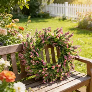 Artificial Lavender Spiked Flowers for Front Door, Farmhouse Summer Artificial Floral Door Hanging, Fade-Resistant Faux Greenery, All-Season Home Decor