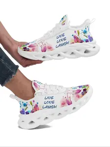 Women's Fashionable Floral Pattern Blade Sole Lace Up Low Top Sneakers, Casual Comfortable Sports Running Shoes, Female All-match Round Toe Shoes for Daily Wear