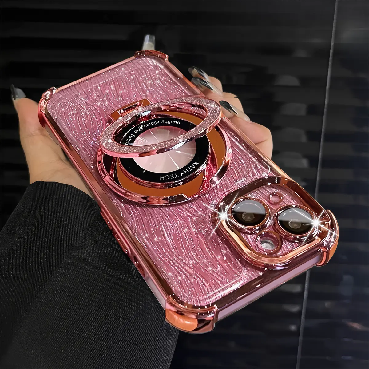 [KQ]Four corners anti-fall plating magnetic bracket for iphone 17 Pro Max 16 15 14 13 iPhone case silicone soft shell TPU shockproof