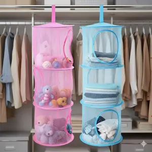 Space-Saving No-Drill Hanging Storage Baskets: Multi-Layer Hangable Organizer for Closet, Bathroom, Dorm. Foldable Mesh Bins, Breathable See-Through Bags, Cylinder Wall-Mounted Cages. Perfect for Clothes, Toys & Home Organization.