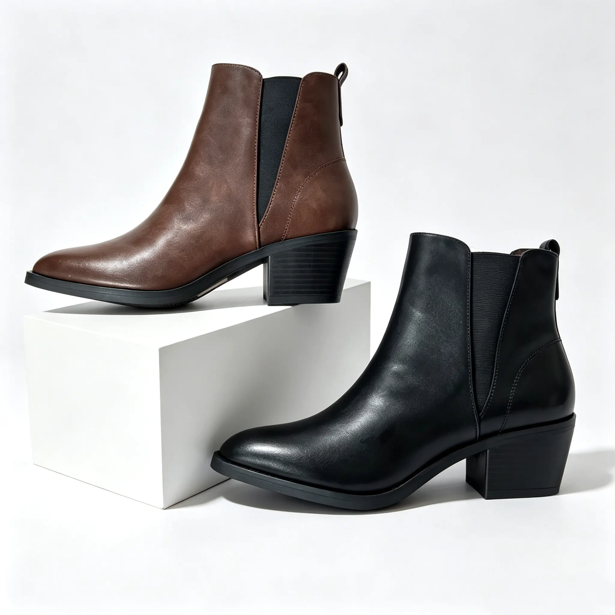 Women's Classic 6 CM Block Heel Ankle Boots, Smooth Delicate Texture, Sleek Ankle-Cut Design, Steady Wear, PU Walking Shoes, Platform Casual All-Season Footwear, Heels for Women - Ballroom, Beads, Polyurethane, Plain, Round, 6Cm