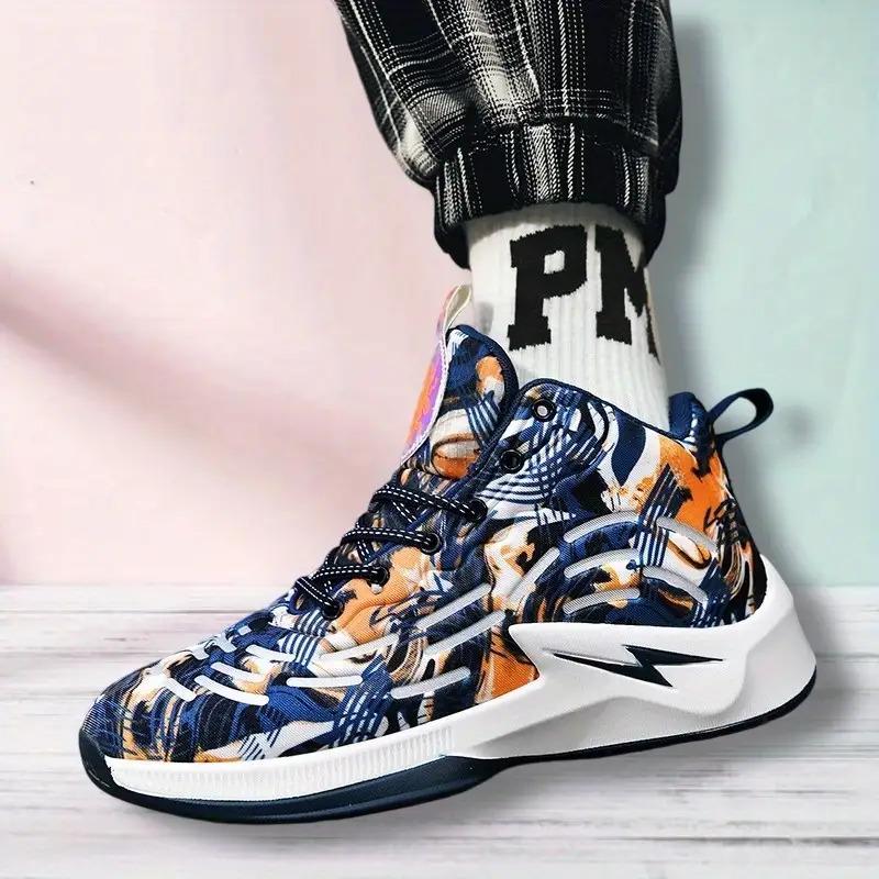 Men's and women's mid-top basketball shoes, small sizes for students, breathable PU upper and wear-resistant non-slip cushioning sole, suitable for sports and casual wear - stylish lace-up training shoes