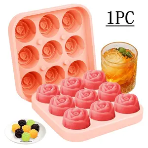 3D Rose Ice Mold Kitchen, 1.3 Inch Small Ice Tray, Ice Ball Trays, Makes 9 Cute Flower Shaped Ice Cubes, High-Quality Silicone, Fun Ice Ball Maker