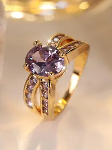 Elegant Purple Egg Shaped Cubic Zirconia Stackable Ring, Beautiful Rings, Fashion Accessories for Women & Girls, Trendy All-match & Exquisite Jewelry for Birthday Gift, Elegant Everyday Ring