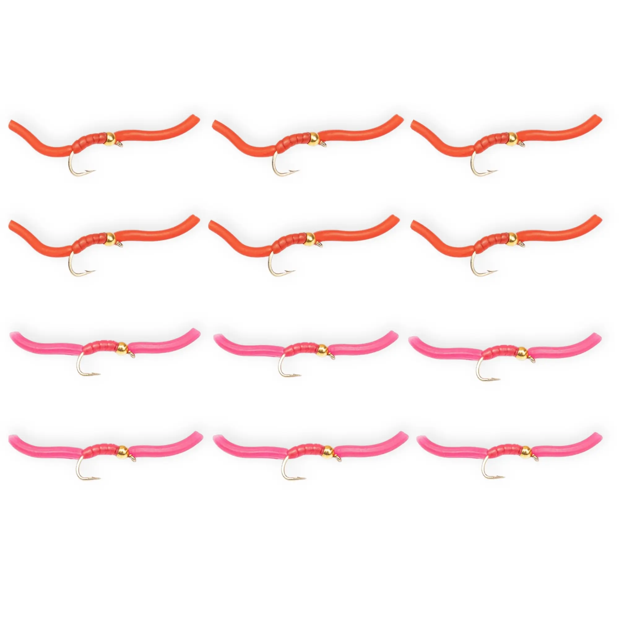 Floating Feather Supply Squirmy Wormy Fly 12 Pack – Pink & Red, Trout Worm Size 10