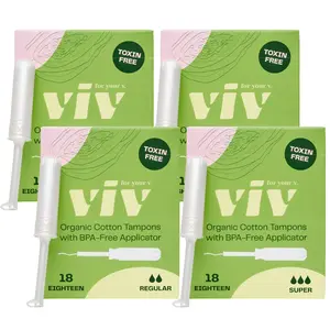 Viv Organic Cotton Tampons Bundle - Bundle and Save 100% Toxin-Free, Natural Cotton Tampons for Everyday Comfort Feminine Hygiene Products