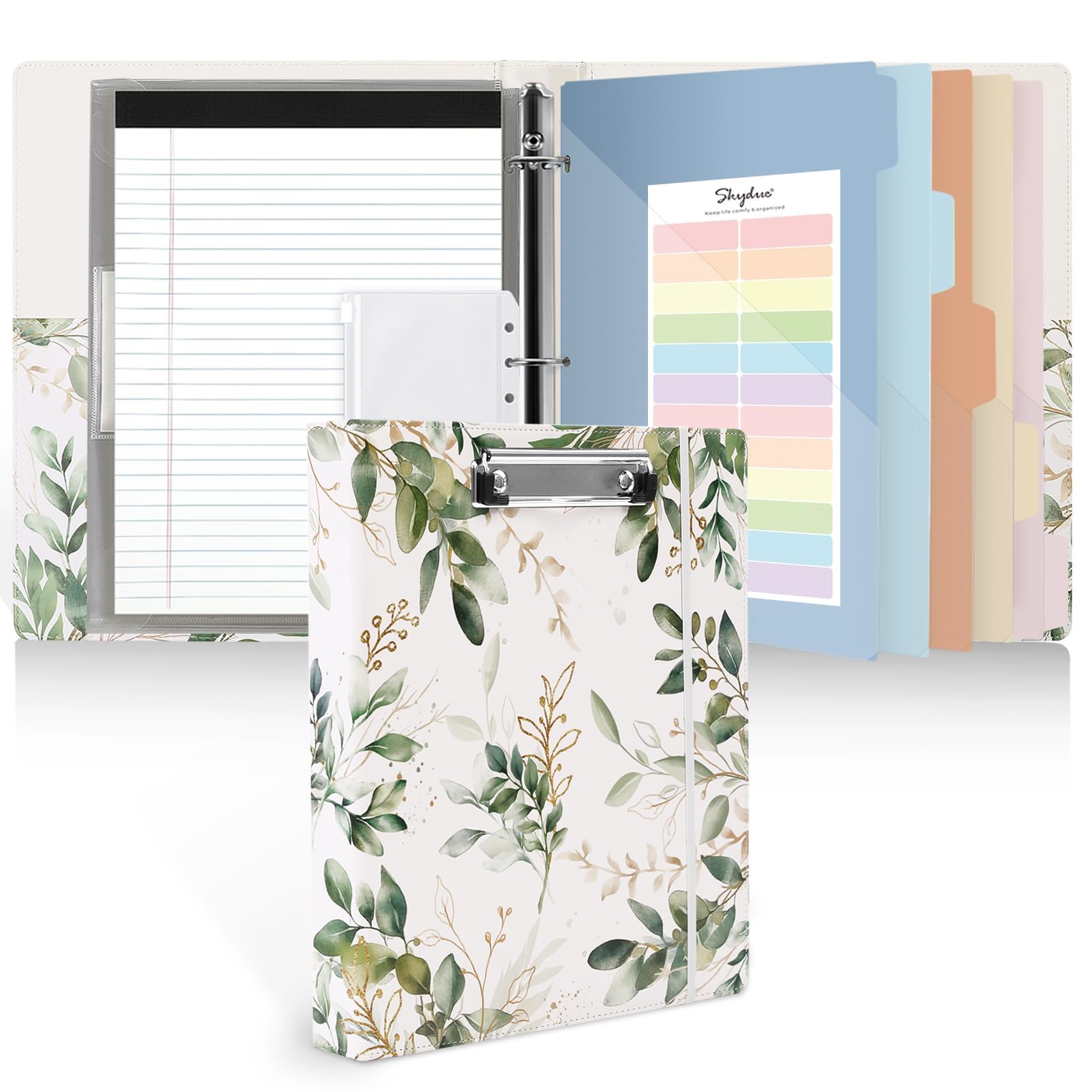 SKYDUE 1 Inch PU Clipboard Binder with Refillable Notepad, 5 Dividers, 10 Pockets & Labels, Letter Size,back to school,back to school shopping